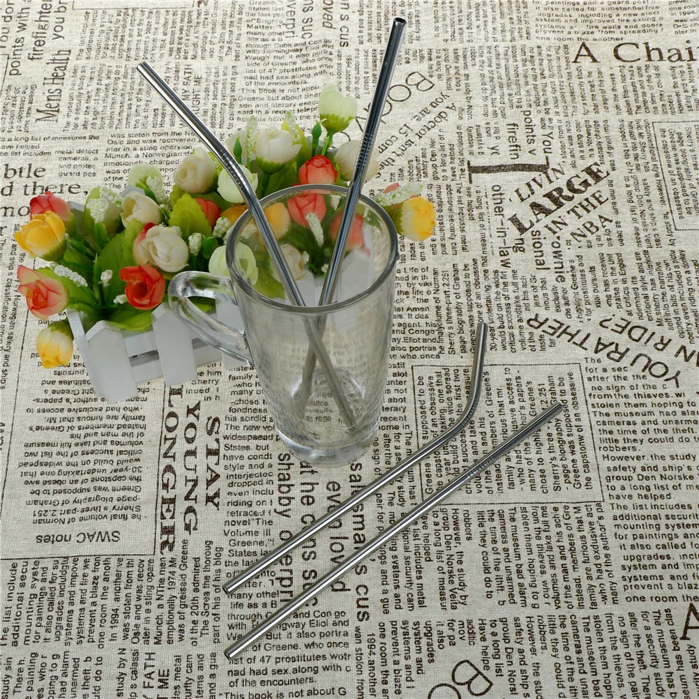 

3pc/set Stainless Steel Straw Bent Metal Straw with Cleaner Brush Reusable Drinking Straw