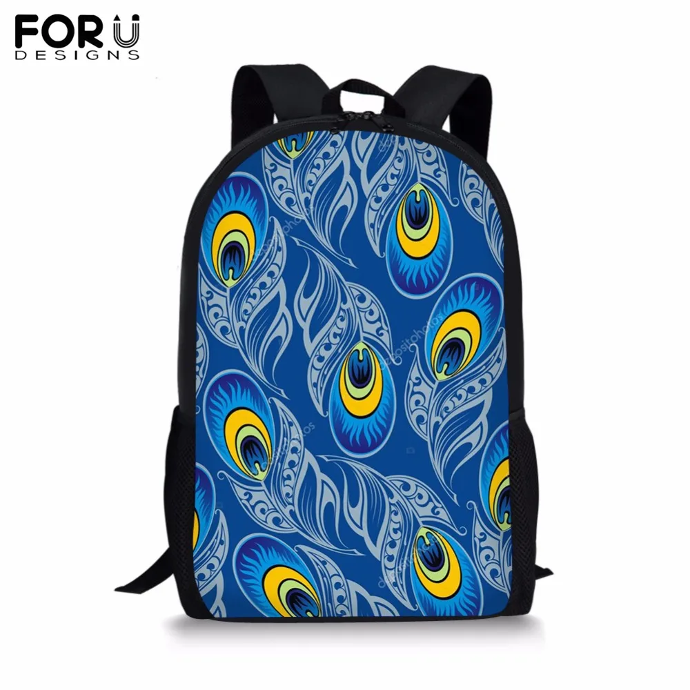 

FORUDESIGNS Customize 16 inch Backpack for Teenager Girls Boy Peacock Tail Print School Bag Children's BookBag Daypack Mochila