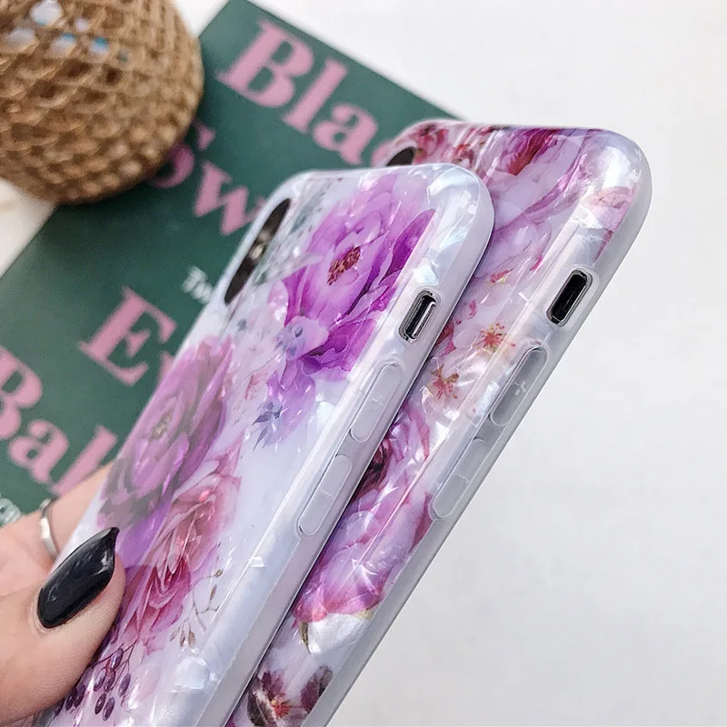 USLION Bling Dream Shell силиконовый чехол для телефона для iPhone X XR XS Max блестящие чехлы с цветочным принтом для iPhone 6 6S 8 7 Plus Мягкий чехол из ТПУ