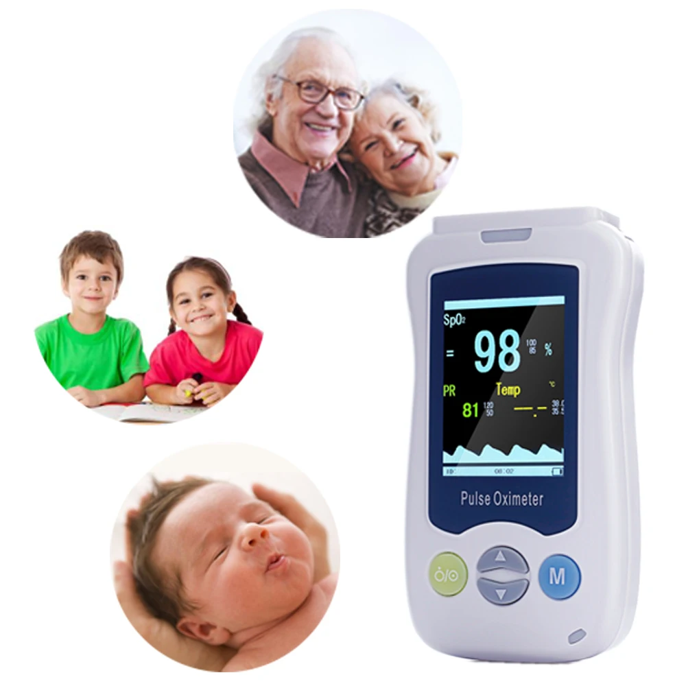 

Handheld Medical 2.4 inch OLED Pulse Oximeter Blood Oxygen Monitor Oxymeter + 1 Optional Probe Adult Children Newborns Infant