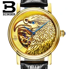 Switzerland BINGER watches men Japan 8N24 Automatic Movemt hawk sapphire genuine leather strap Mechanical Wristwatches B8888-3