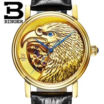 

Switzerland BINGER watches men Japan 8N24 Automatic Movemt hawk sapphire genuine leather strap Mechanical Wristwatches B8888-3