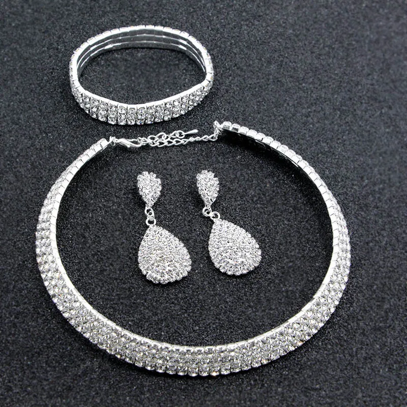 

Luxury 5 Style Wedding Bridal Jewelry Set Rhinestone Crystal Choker Necklace Bracelet Earrings Set Bride Jewelry Accessories JL