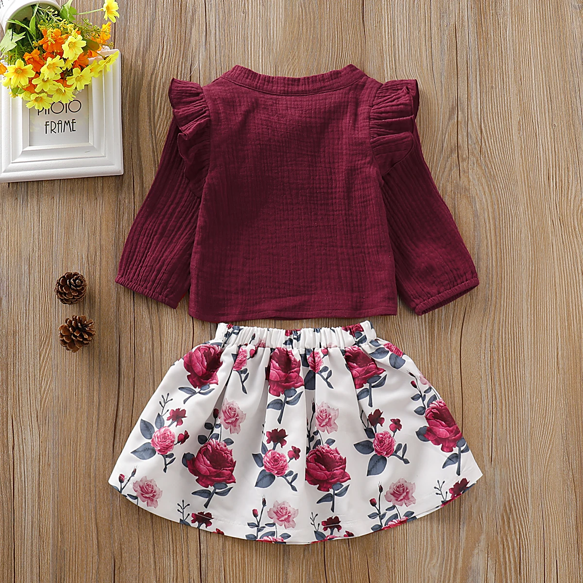 Newborn Baby Girls Clothes Sets 2pcs Cotton&linen Tops T-shirt Flowers Skirts Outfits Clothes