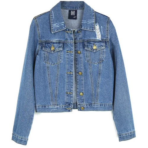 Automne Version Cowboy Coréenne Vêtements Et Denim Manches Court Jacket Féminin À Nouveau Printemps Femmes Manteau Longues Femelle Trou Veste 4AqqvB