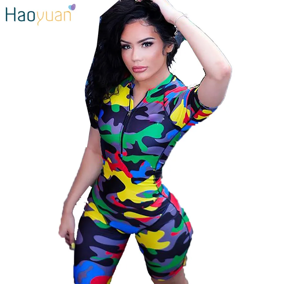 HAOYUAN التمويه مثير Playsuit الأزياء عارضة الصيف وزرة الشارع الشهير ارتداءها قطعة واحدة ثوب فضفاض للمرأة بذلة السراويل HAOYUAN التمويه مثير Playsuit الأزياء عارضة الصيف وزرة الشارع الشهير ارتداءها قطعة واحدة ثوب فضفاض للمرأة بذلة السراويل