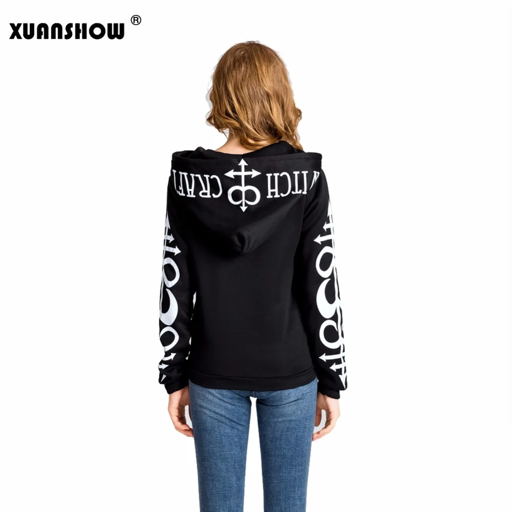 XUANSHOW 2018 Women Hoodies Clothes Gothic Punk Moon Letters Printed Sweatshirts Winter Autumn Long Sleeve Jacket Zipper Coat Hoodies