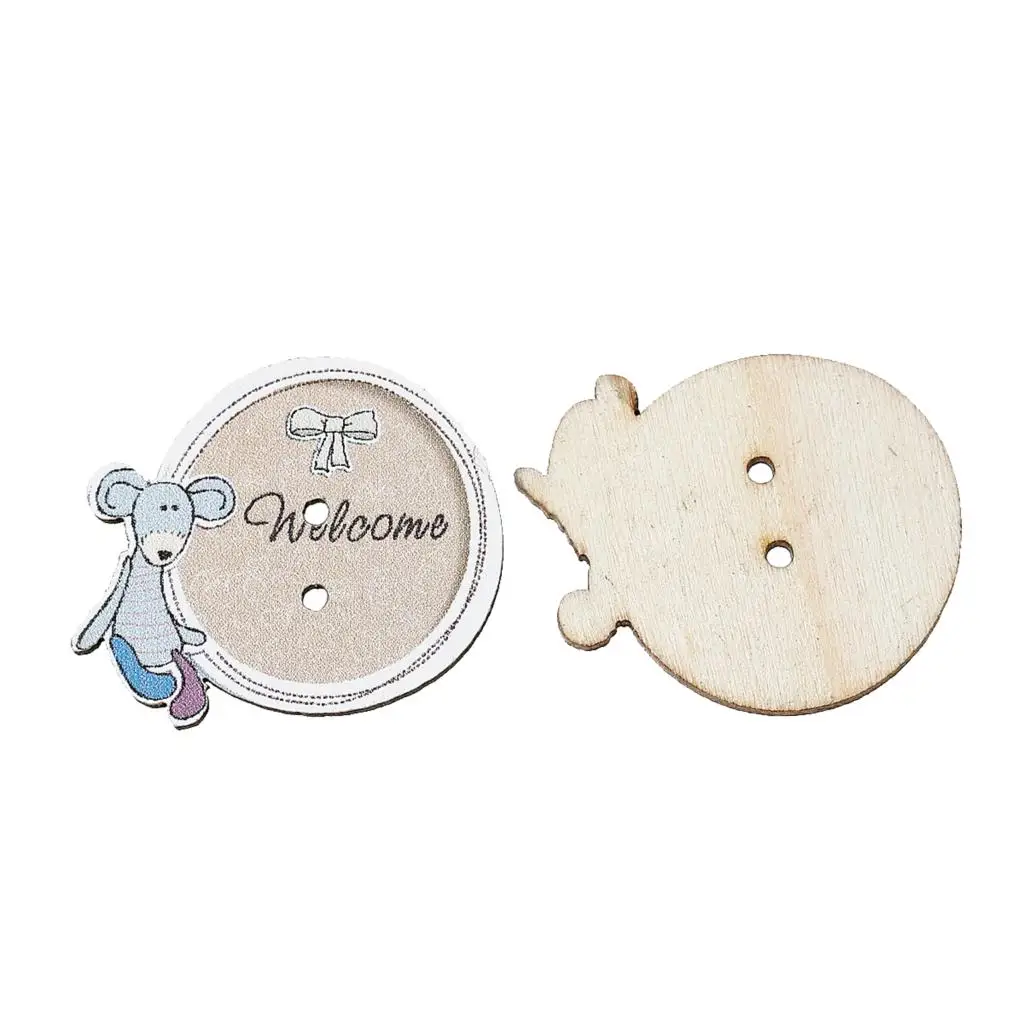 

Wood Sewing Scrapbooking Button Mouse French Gray Two Holes Message Pattern 29mm x 25mm,50 PCs new