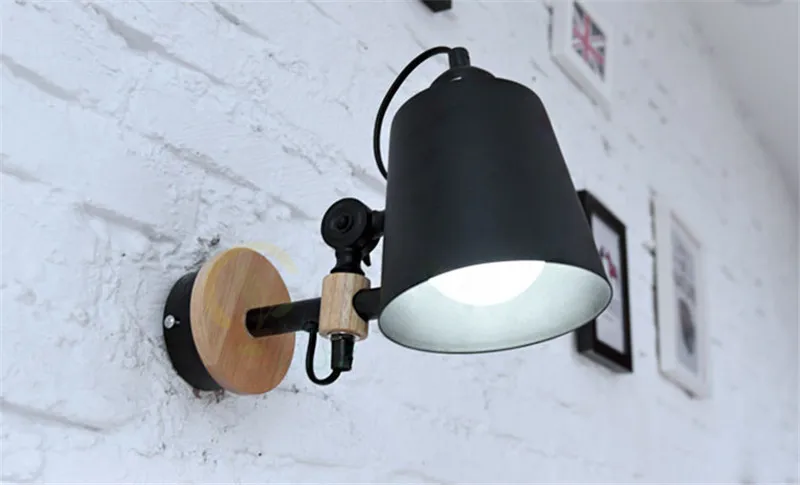Nordic Белый Черный светодиодный настенный светильник для Гостиная E27 Настенные светильники для спальни из металла с изображением деревянной стены Бра светодиодный прикроватные настольные лампы для домашнего освещения