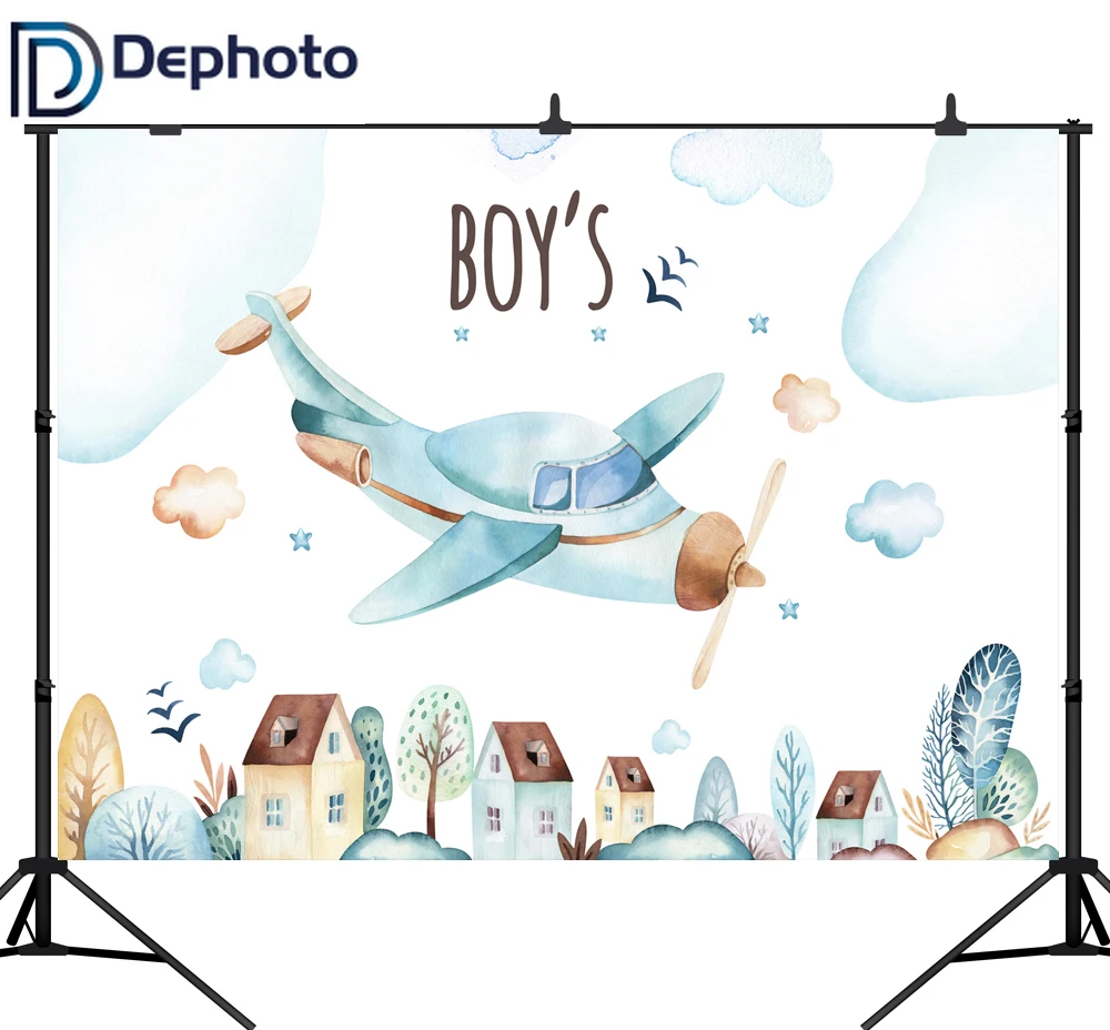 DePhoto Photo Backdrop Sky Clouds Baby Pilot Photography Toy Aircraft Kid Boy Birthday Shoot Studio Background | Электроника