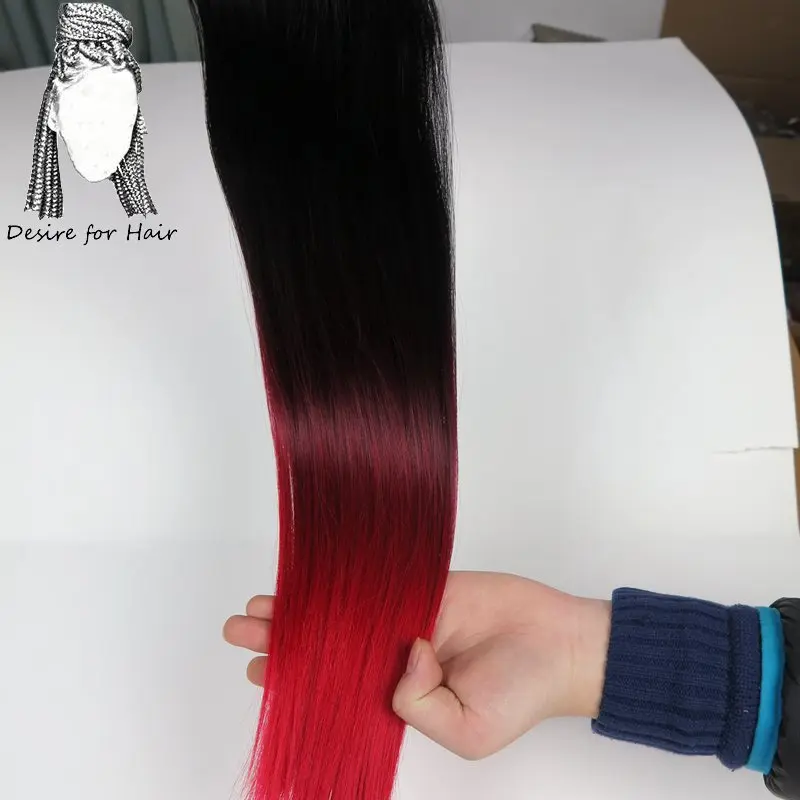 Desire for hair 20 дюймов 100 г ombre цвет прямой термостойкая завивка искусственных волос пучки 1 упаковка в партии фиолетовый розовый цвет