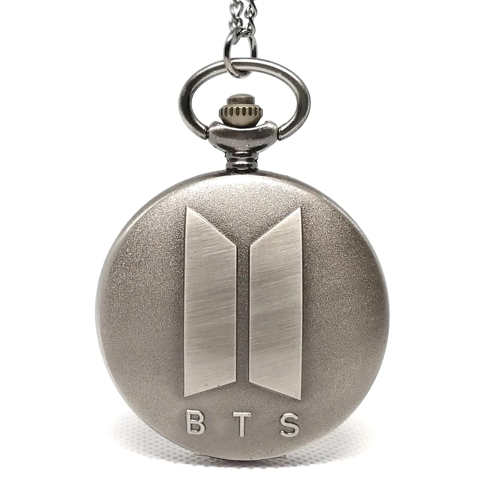 Модные BTS/Bangtan мальчики музыкальная команда корейский человек Поющая группа кварцевые карманные часы Аналоговые в виде кулона ожерелье мужские женские подарки для детей - Цвет: Grey