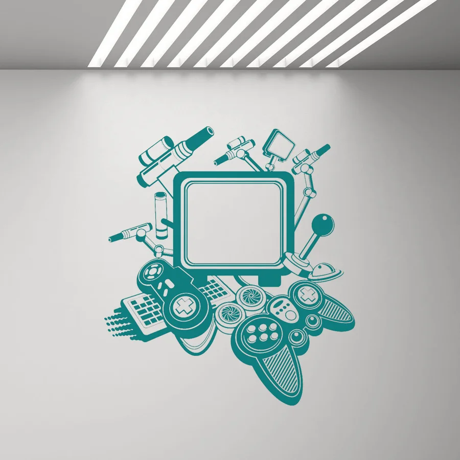Us 6 77 32 Off Vintage Computer Wall Art Decal Gamer Gaming Joysticks Cool Decor Vinyl Sticker Mural For Boys Bedroom Home Decoration G188 In Wall
