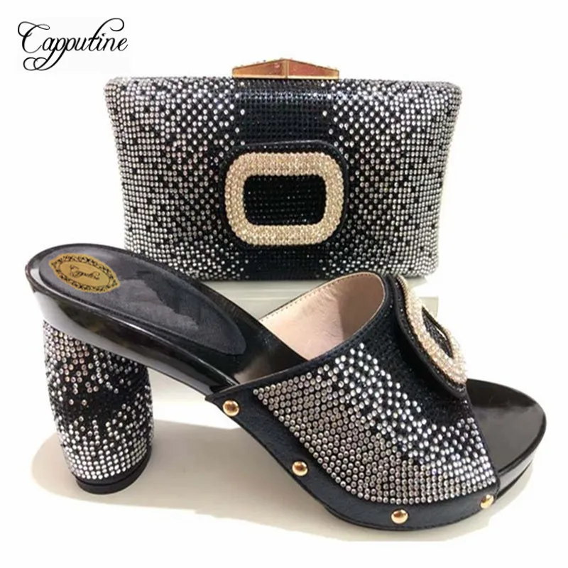 

Capputine High Quality Italian Ladies Shoes And Bag Set For Latest Black Color Italian Shoes With Matching Bags Set For Party