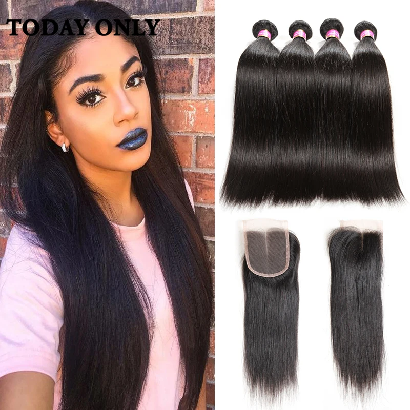 

10a Grade Vrgin Unprocessed Human Hair with Closure 4 Bundles Straight Hair with Closure Peruvian Virgin Hair with Closure Soft