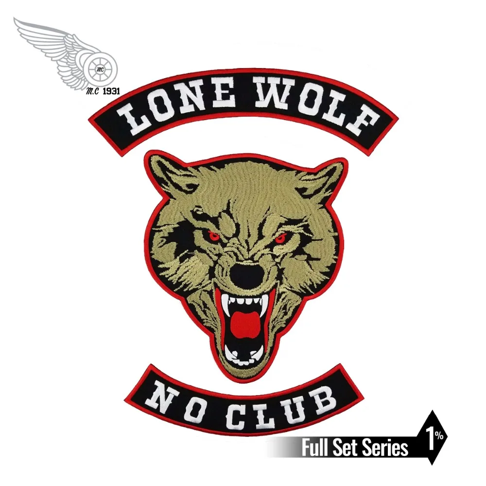 

Lone Wolf Biker Patches No Club for Vest Free Rider Motorcycle Patch Embroidered Jackets Custom Back Emblem Rock and Punk Wolf