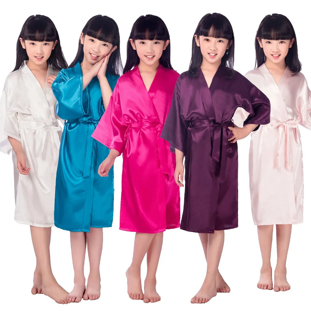 

2017 Kid Summer Silk Robe Kimono Robes Bridesmaid Dress Children Bathrobe Sleepwear Baby Gilrs Clothes children's bathrobe