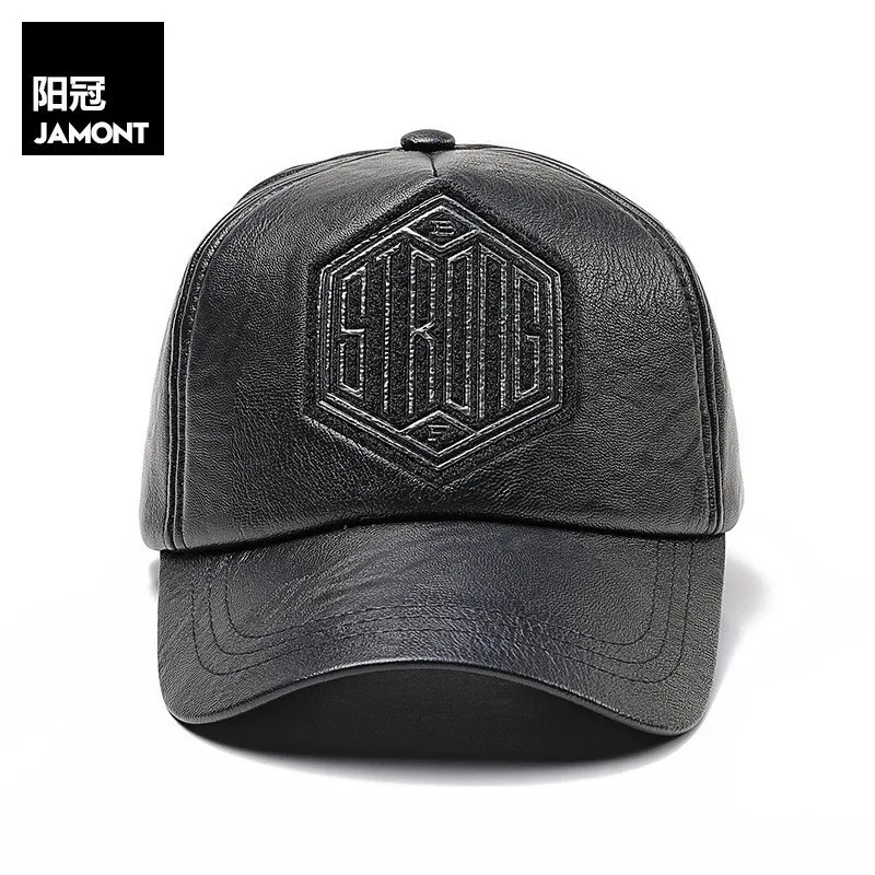 

JAMONT New PU Leather Baseball Cap Men Cap Winter Autumn Hip-hop Caps Dad Hats Black Leather Hat Men's Winter Warm Baseball Cap