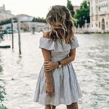 Striped Summer Off the Shoulder Dress 2017 Ladies Club Sexy Backless Beach Bandage Casual Mini Dresses Vestidos
