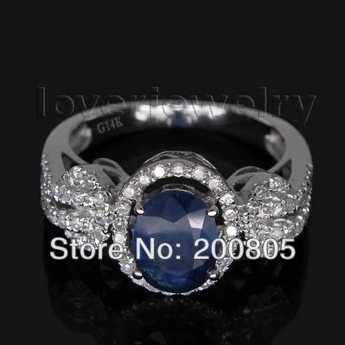 

New Vintage Oval 5x7mm 14Kt White Gold Diamond Blue Sapphire Ring For Women BAB120