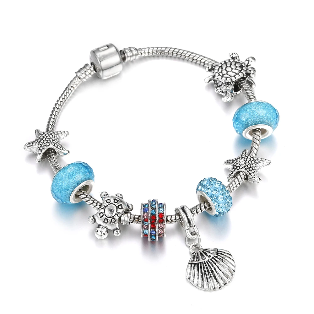 

Bohemia Summer Women Bracelets Bangles Starfish Turtle Silver Shell Pendant Beads Girl Friendship Beach Jewelry Gift DIY pulsera