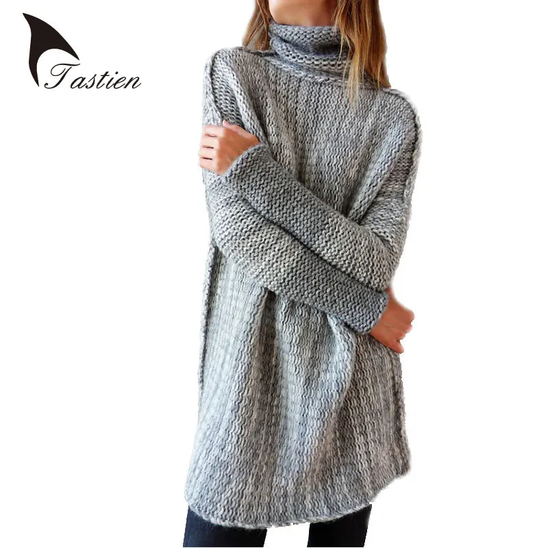 

TASTIEN New Fashion Womens Sexy Sweaters Cotton Patchwork Knitted Turtleneck Batwing Sleeve Ladies Sweaters Pullovers 3 Colors
