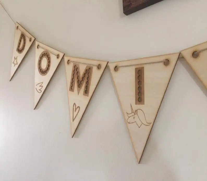 Baby Child Kids Wood Engraved Unicorn Inspired Banner Rustic