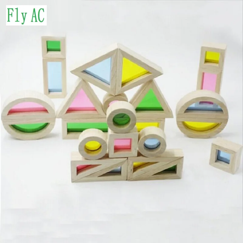 [Fly AC] Montessori rainbow building blocks baby early education creative intellectual wooden Toys For Children Birthday Gift baby-blocks