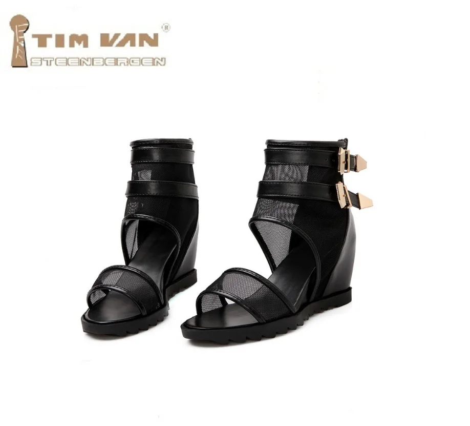 

New Summer fashion open toe net fabric Ankle Bootie wedges sandals plus size 40-43 Gladiator boots women's shoes