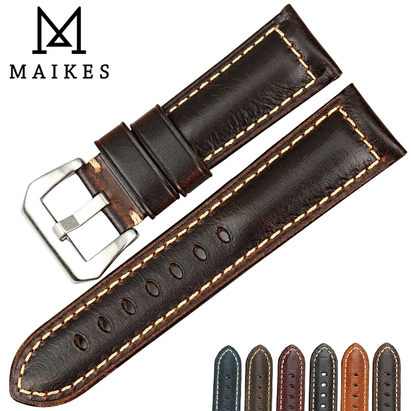 MAIKES Vintage brown watch band 22 24 26mm handmade Italian leather watchband watch accessories men for
