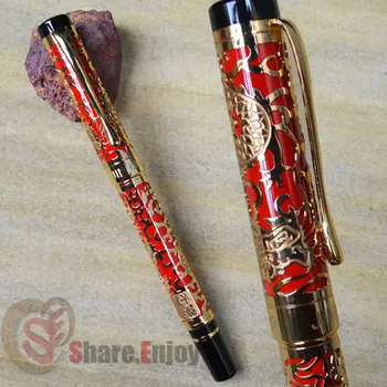 

FOUNTAIN PEN JINHAO 5000 RED AND GOLDEN FINE NIB DRAGON EMBOSSED