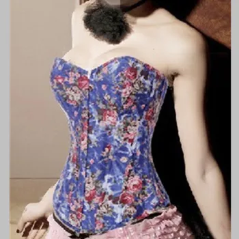 

New Sexy Fashion Printing Overbust Steel Bones Corsets Women Floral Novelty Intimate Denim Bustiers Waist Cinchers