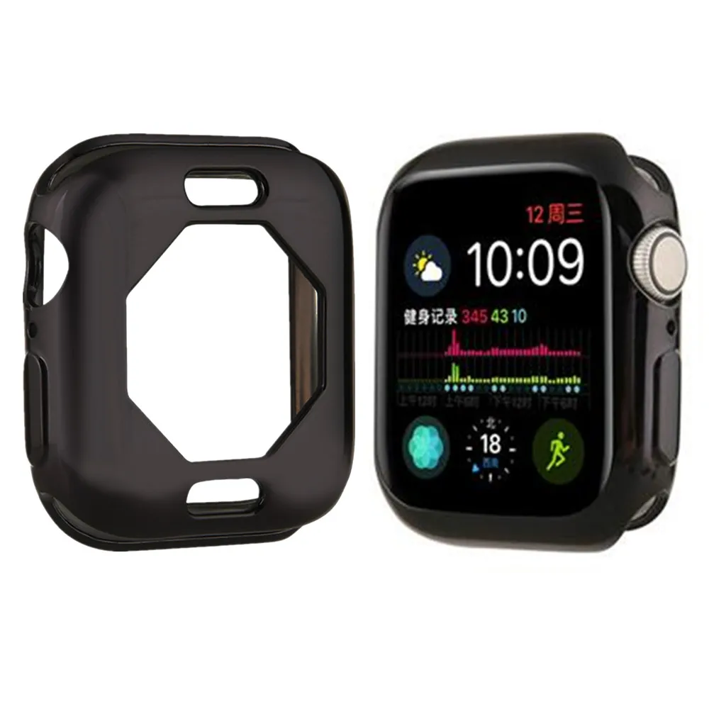 Ультратонкий Мягкий тонкий чехол для часов для Apple Watch Series 5 Series 4 44 мм 40 мм чехол все вокруг тпу защитное покрытие часов аксессуары - Цвет: Черный