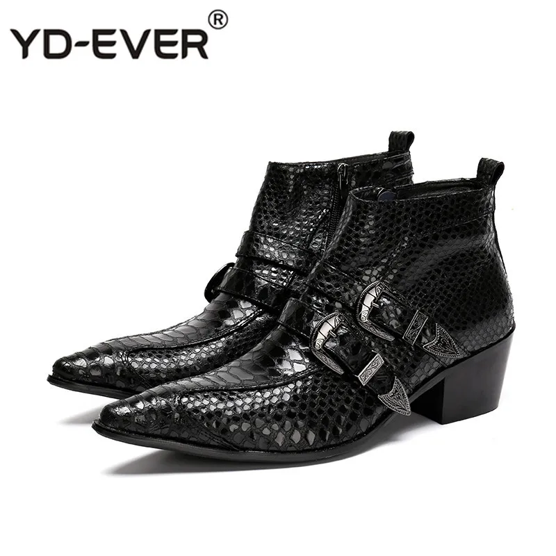 

Mens Military Cowboy Boots Punk Dress Boots Snake Genuine Leather Men Ankle Boots High Top Buckles Party Men Satefy Shoes 2019