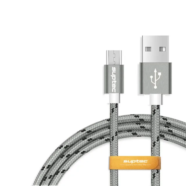 SUPTEC нейлоновый Кабель Micro-USB в оплетке 1 м/2 м/3 м Синхронизация данных USB кабель зарядного устройства для samsung htc LG huawei xiaomi кабели для телефонов Android - Цвет: Grey