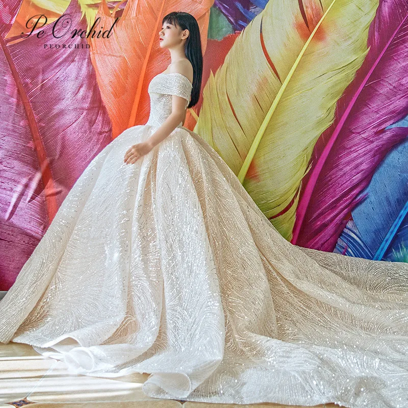PEORCHID роскошное свадебное платье принцессы, бальные платья для невесты, кружевное платье с пайетками и открытыми плечами, свадебное платье, новинка, Robe Mariage Femme