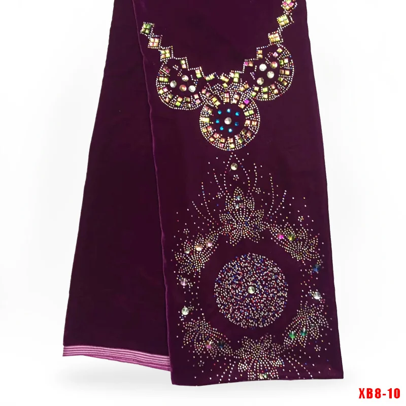 

5yards Velvet Fabric new arrival african Velvet Fabric Textile Jacquard high quality velvet lace with stones H18101001