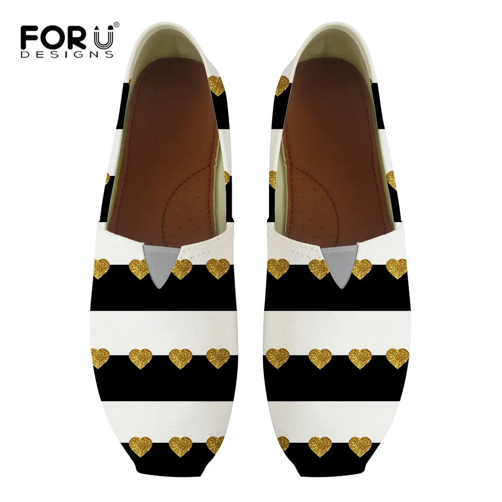 

FORUDESIGNS Plus Size Flat Shoes Stripe Printing Canvas Loafers Casual Shoes for Women Flats Cloth Mother Driving Zapatos Mujer