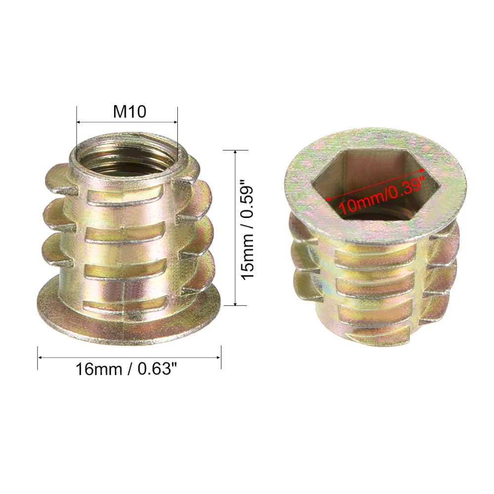Uxcell Новые 10 шт./лот M6 M8 M10 резьба из цинкового сплава для дерева вставка Фланцевая Шестигранная головка гайка мебельные гайки бронзовый тон