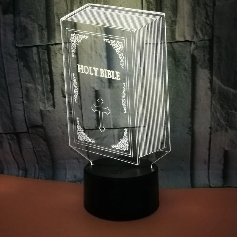 YIMIA книга Святая Библия 7 цветов 3D светодиодный светильник акриловый USB лампа