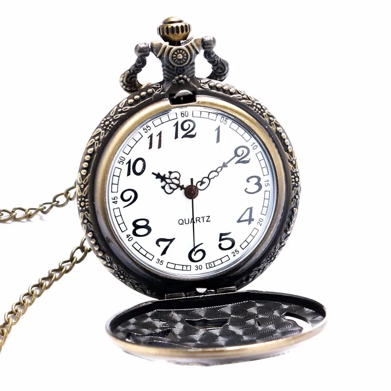 Винтажные часы полые Тигр Дизайн корпус бронза 3D кварцевые карманные часы с Подарочное ожерелье-цепочка для карманные часы для мужчин для