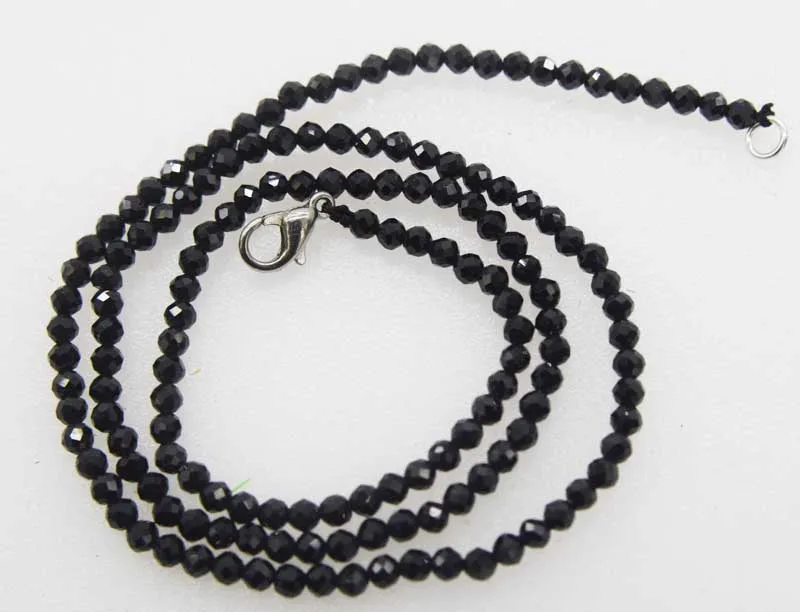 

wholesale black spinel faceted 3mm round chocker necklace 16inch FPPJ nature beads