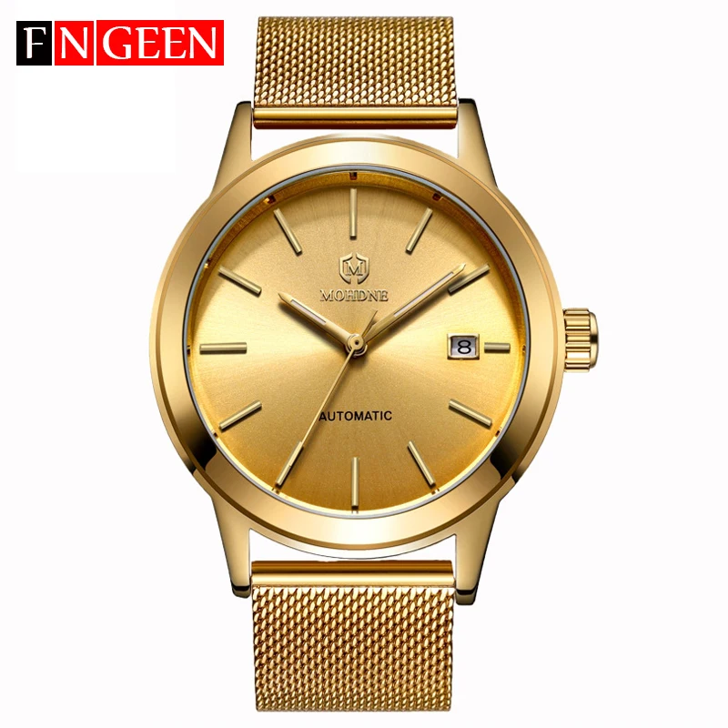 

New Luxury Gold Top Brand Fashion Mens Relogio Automatic Masculino Mechanical Mesh Steel WristWatches Business Waterproof Clock