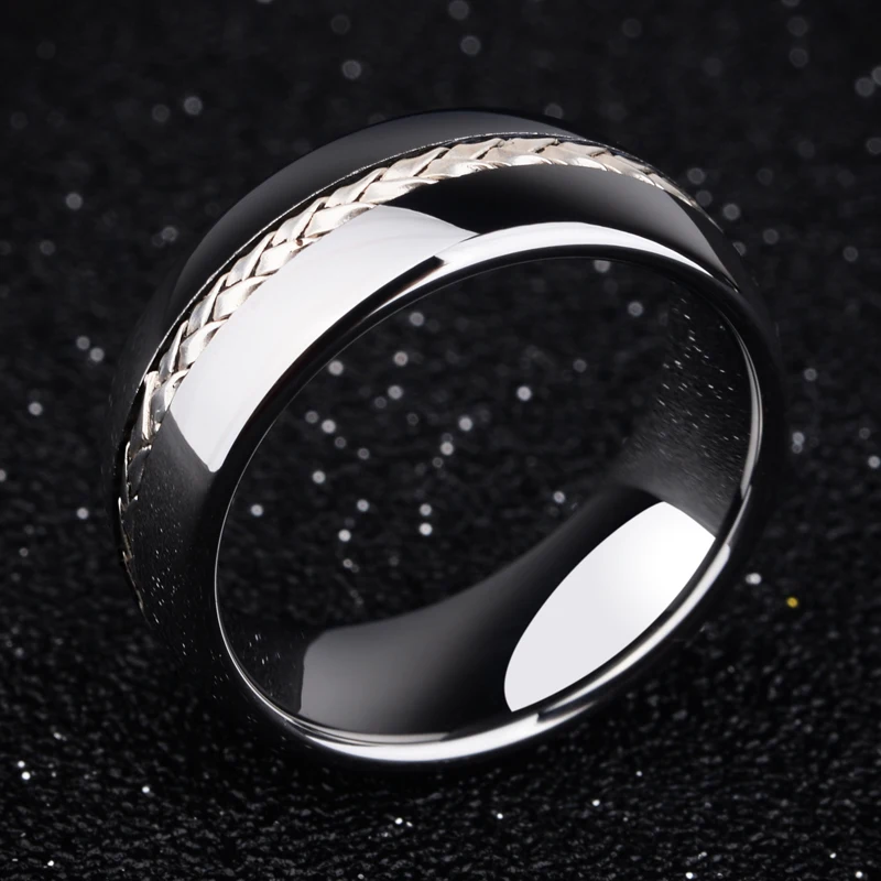 Новое поступление, бренд Saya, 8 мм, мужское кольцо из карбида вольфрама, Серебряная Веревка, инкрустация, обручальное кольцо, Размер 7,5-10, купольная лента, удобная посадка
