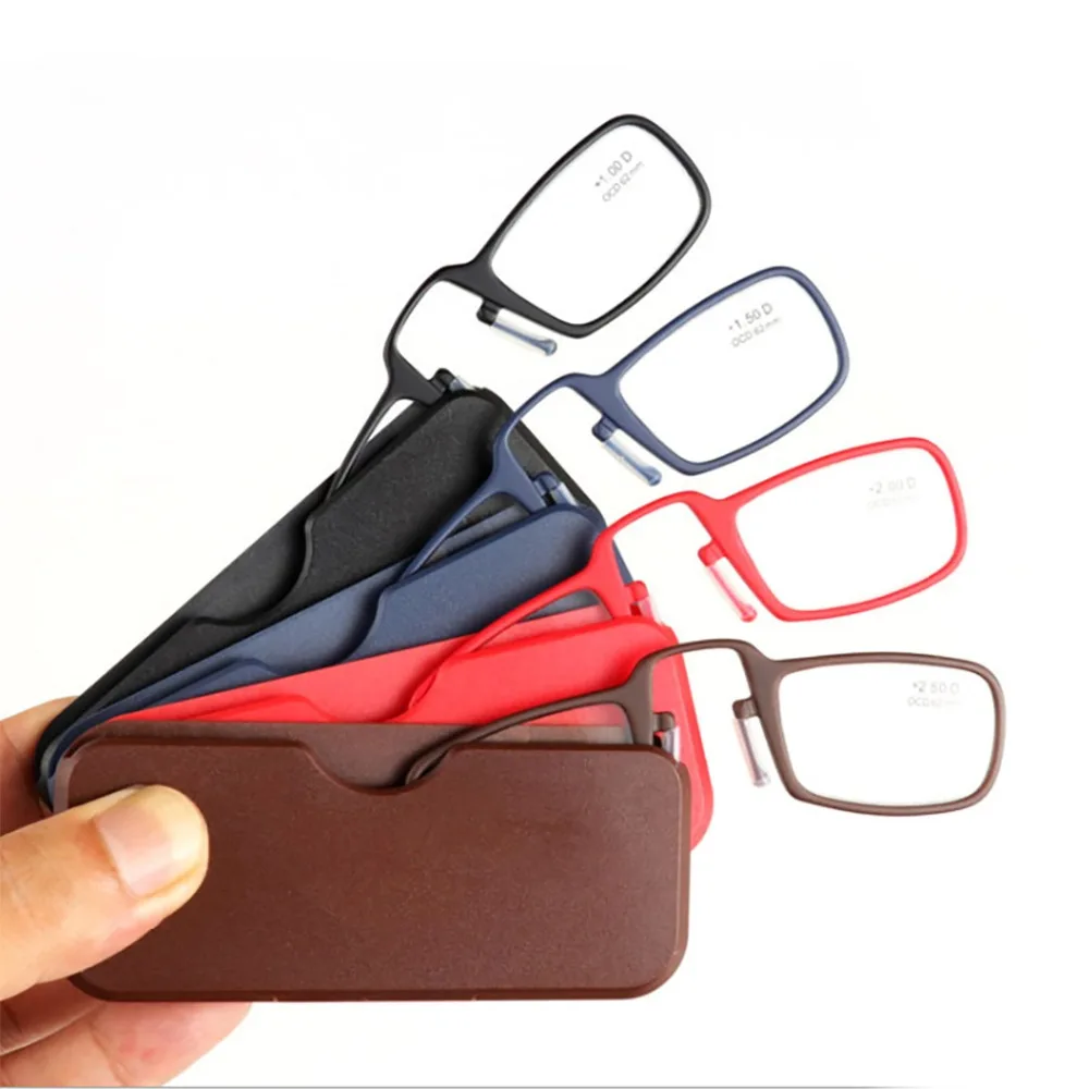 

TR90 clip nose reading glasses mini folding wallet reader portable with lightweight glasses case easy to carry for women men