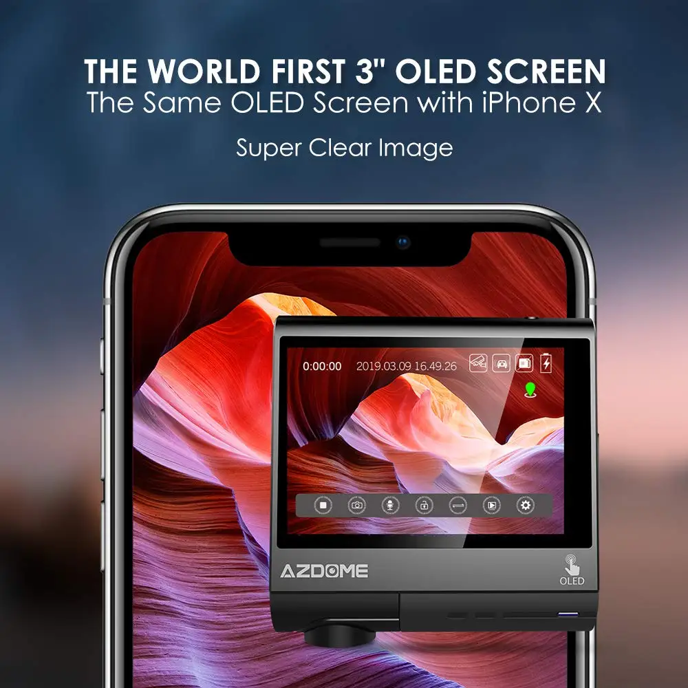 AZDOME M05 первый в мире " OLED сенсорный экран Автомобильные видеорегистраторы рекордер Dash Cam с gps камера заднего вида видеорегистратор ночного видения