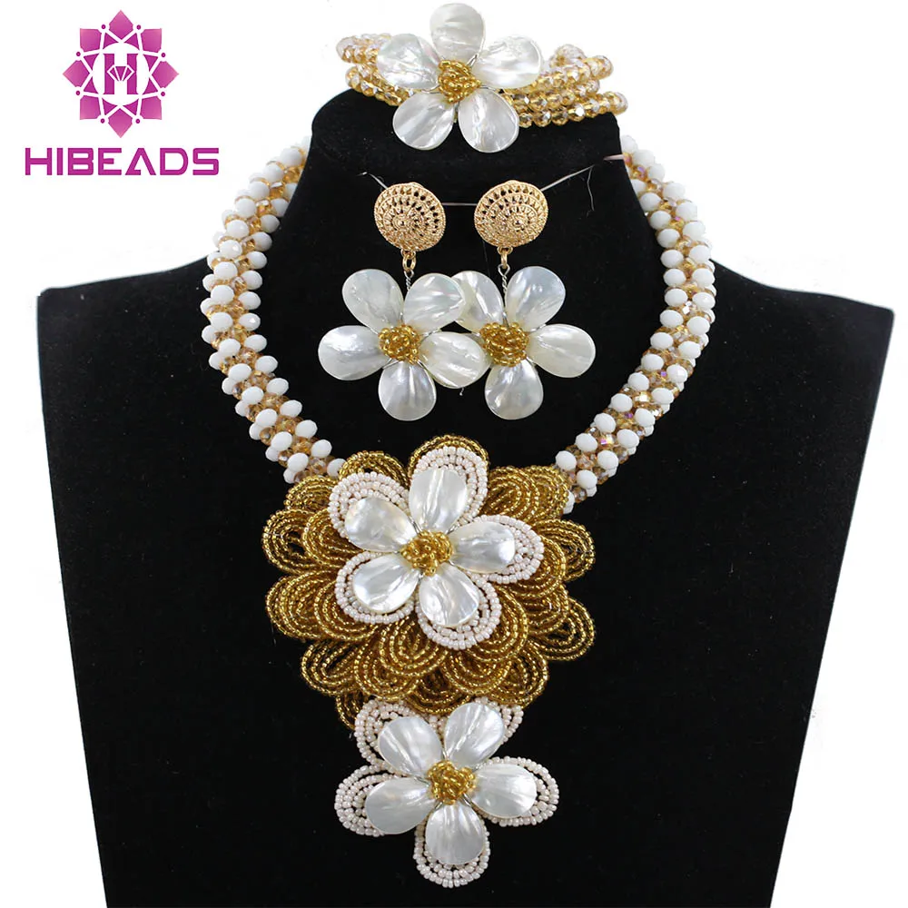 Elegant Lady Party Flower Pendant Necklace Set White Gold Floral Clusters Necklace Earrings Bracelet Set Free Shipping WB152