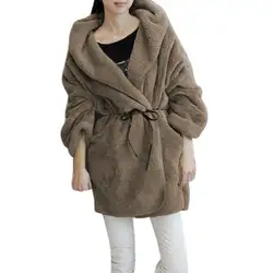 Женская осенне-зимняя Мягкая флисовая тонкая женская куртка с капюшоном, свободная теплая куртка из искусственного меха, кардиган