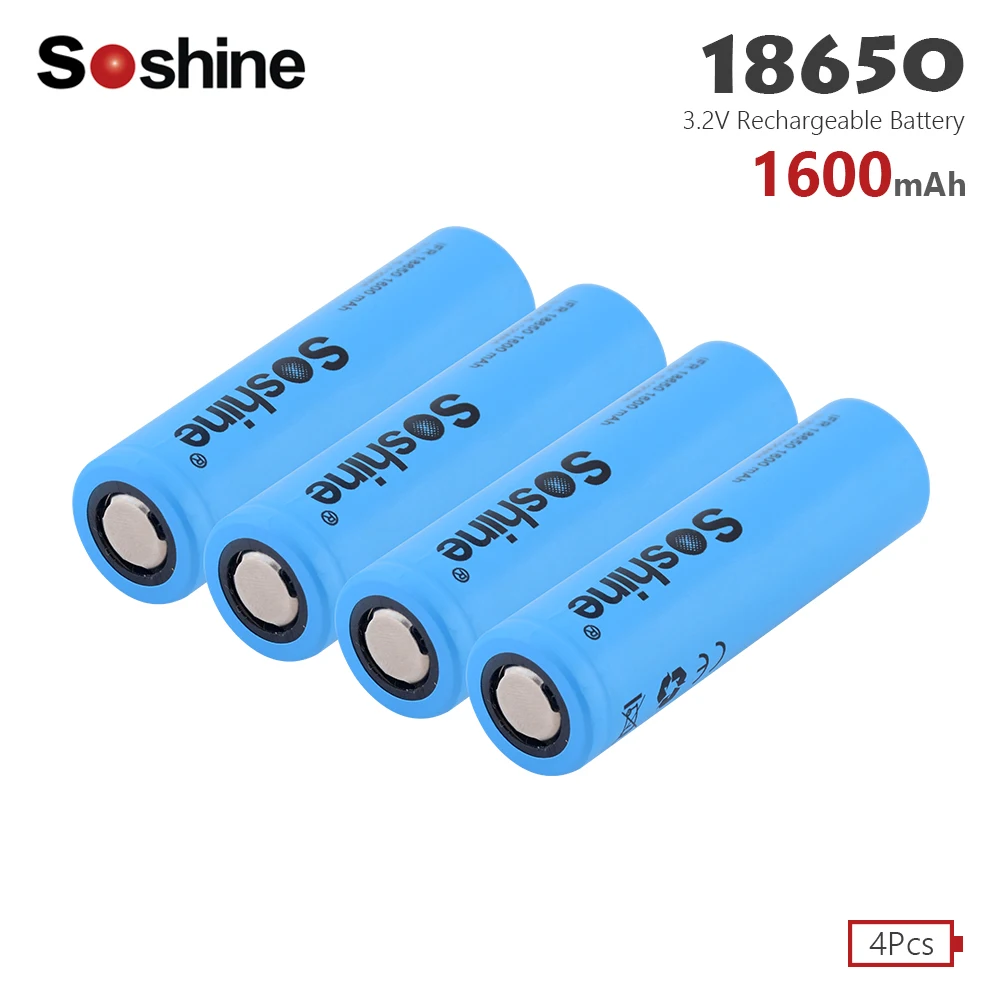 Soshine LiFePO4 18650 аккумуляторная батарея 3,2 V 1600mAh запасная батарея безопасные батареи для промышленного использования для фонариков