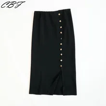 Осенняя новейшая стильная женская трикотажная кашемировая Смешанная юбка сплошного цвета с кнопками, Высококачественная юбка с разрезом